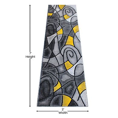 Masada Rugs Masada Rugs Trendz Collection 2'x7' Modern Contemporary Runner Area Rug in Yellow, Gray and Black