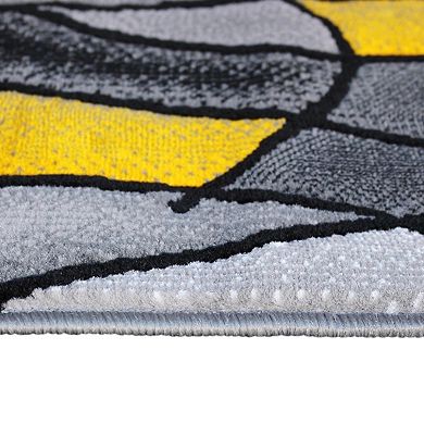 Masada Rugs Masada Rugs Trendz Collection 2'x7' Modern Contemporary Runner Area Rug in Yellow, Gray and Black