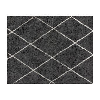 Merrick Lane Shag Style Diamond Trellis Area Rug - 8' x 10' - Charcoal/Ivory Polyester (PET)