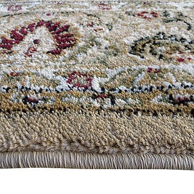 Merrick Lane Traditional Maidon 4' x 4' Persian Style Floral Medallion Motif Octagon Olefin Area Rug with Jute Backing in Ivory