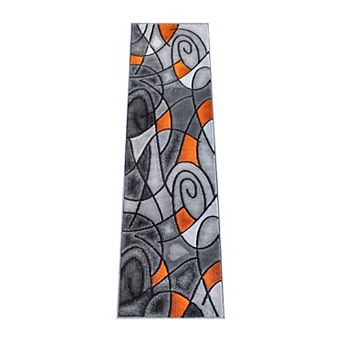 Masada Rugs Masada Rugs Trendz Collection 2'x7' Modern Contemporary Runner Area Rug in Orange, Gray and Black