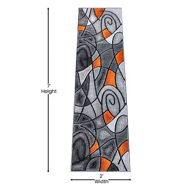 Masada Rugs Masada Rugs Trendz Collection 2'x7' Modern Contemporary Runner Area Rug in Orange, Gray and Black