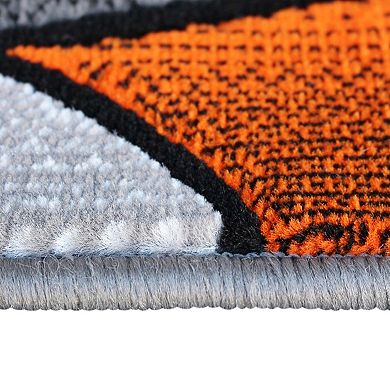 Masada Rugs Masada Rugs Trendz Collection 2'x7' Modern Contemporary Runner Area Rug in Orange, Gray and Black