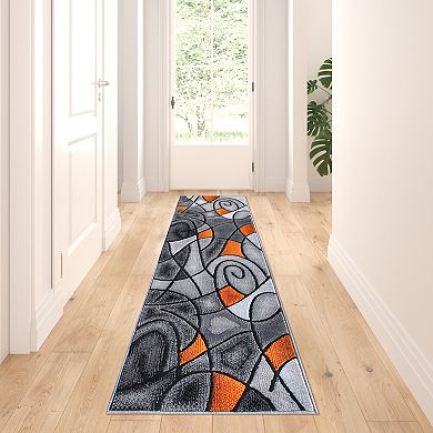 Masada Rugs Masada Rugs Trendz Collection 2'x7' Modern Contemporary Runner Area Rug in Orange, Gray and Black
