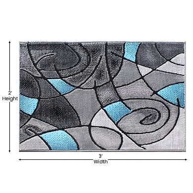 Masada Rugs Masada Rugs Trendz Collection 2'x3' Modern Contemporary Area Rug Mat in Blue, Gray and Black