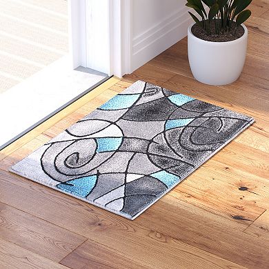 Masada Rugs Masada Rugs Trendz Collection 2'x3' Modern Contemporary Area Rug Mat in Blue, Gray and Black