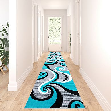 Masada Rugs Masada Rugs Sophia Collection 3'x16' Modern Contemporary Hand Sculpted Area Rug in Turquoise