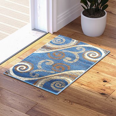 Masada Rugs Masada Rugs Stephanie Collection 2'x3' Area Rug Mat with Modern Contemporary Design in Blue, Beige and Brown - Design 1100