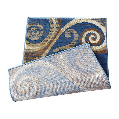Masada Rugs Masada Rugs Stephanie Collection 2'x3' Area Rug Mat with Modern Contemporary Design in Blue, Beige and Brown - Design 1100