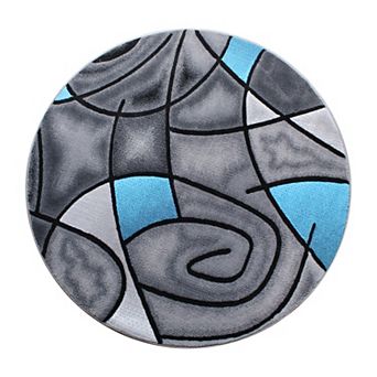 Masada Rugs Masada Rugs Trendz Collection 7'x7' Round Modern Contemporary Round Area Rug in Blue, Gray and Black