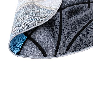 Masada Rugs Masada Rugs Trendz Collection 7'x7' Round Modern Contemporary Round Area Rug in Blue, Gray and Black
