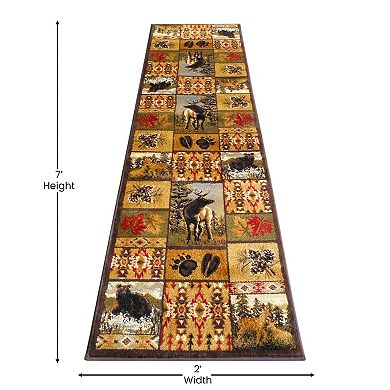 Masada Rugs Masada Rugs 2x7 Wildlife Bear and Elk Scene Area Rug