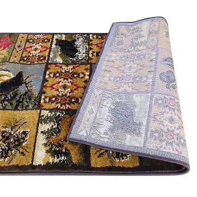 Masada Rugs Masada Rugs 2x7 Wildlife Bear and Elk Scene Area Rug