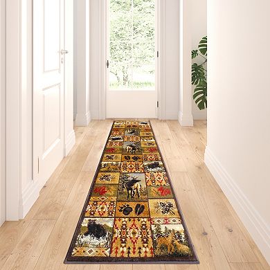 Masada Rugs Masada Rugs 2x7 Wildlife Bear and Elk Scene Area Rug