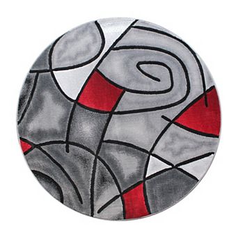 Masada Rugs Masada Rugs Trendz Collection 5'x5' Round Modern Contemporary Round Area Rug in Red, Gray and Black