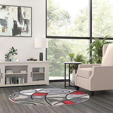 Masada Rugs Masada Rugs Trendz Collection 5'x5' Round Modern Contemporary Round Area Rug in Red, Gray and Black