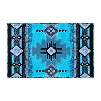 Masada Rugs Masada Rugs 2'x3' Southwest Native American Area Rug - Design C318 Turquoise