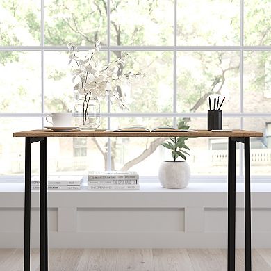 Merrick Lane Oakdale Rustic Natural Folding Computer Desk with Wood Grain Finish Top and Black Folding Metal Legs