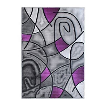Masada Rugs Masada Rugs Trendz Collection 3'x5' Modern Contemporary Area Rug in Purple, Gray and Black