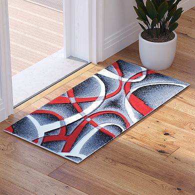 Masada Rugs Masada Rugs Sophia Collection 2'x3' Area Rug with Hand Carved Intersecting Arch Design in Red, White, Gray & Black