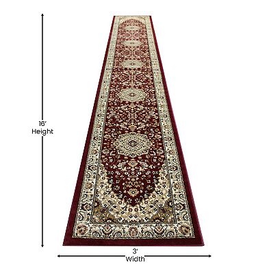 Masada Rugs Masada Rugs Bellagio Collection 3'x15' Traditional Area Rug Runner in Burgundy - Design B401