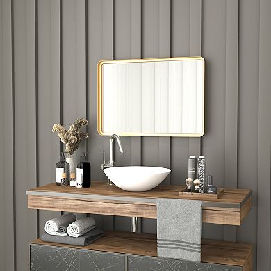 Merrick Lane Halstead Decorative Wall Mirror with Rounded Corners for Bathroom, Living Room, Entryway, Hangs Horizontal Or Vertical
