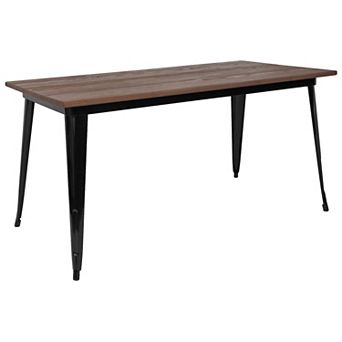 Merrick Lane Ardennes Rectangular Silver Steel Frame Square Table With Walnut Wood Top
