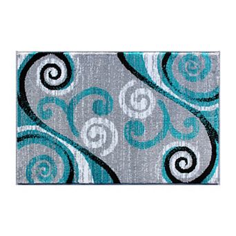 Masada Rugs Masada Rugs Stephanie Collection 2'x3' Area Rug Mat with Modern Contemporary Design in Turquoise, Gray, Black and White - Design 1100