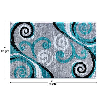 Masada Rugs Masada Rugs Stephanie Collection 2'x3' Area Rug Mat with Modern Contemporary Design in Turquoise, Gray, Black and White - Design 1100