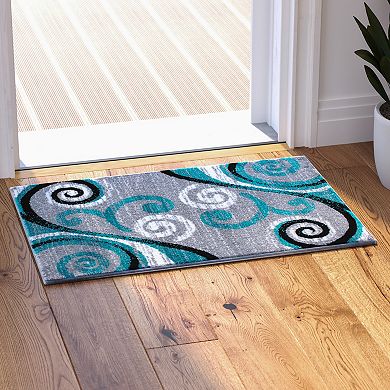 Masada Rugs Masada Rugs Stephanie Collection 2'x3' Area Rug Mat with Modern Contemporary Design in Turquoise, Gray, Black and White - Design 1100
