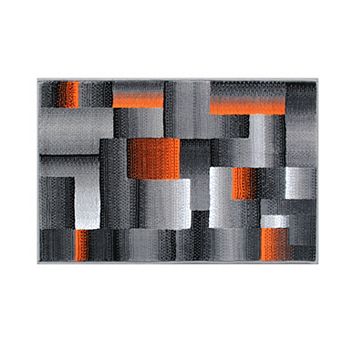 Masada Rugs Masada Rugs Trendz Collection 2'x3' Modern Contemporary Area Rug in Orange, Gray and Black-Design Trz861