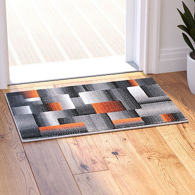 Masada Rugs Masada Rugs Trendz Collection 2'x3' Modern Contemporary Area Rug in Orange, Gray and Black-Design Trz861