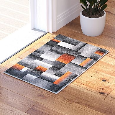 Masada Rugs Masada Rugs Trendz Collection 2'x3' Modern Contemporary Area Rug in Orange, Gray and Black-Design Trz861