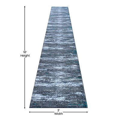 Masada Rugs Masada Rugs Stephanie Collection Modern Contemporary Design 3'x16' Area Rug Runner in Turquoise, Gray, Black and White - Design 1102