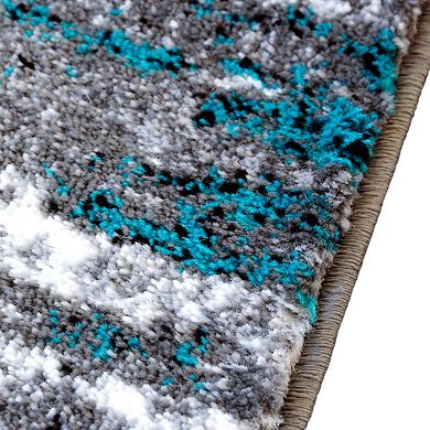 Masada Rugs Masada Rugs Stephanie Collection Modern Contemporary Design 3'x16' Area Rug Runner in Turquoise, Gray, Black and White - Design 1102