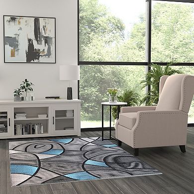 Masada Rugs Masada Rugs Trendz Collection 5'x7' Modern Contemporary Area Rug in Blue, Gray and Black