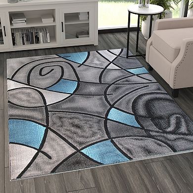 Masada Rugs Masada Rugs Trendz Collection 5'x7' Modern Contemporary Area Rug in Blue, Gray and Black