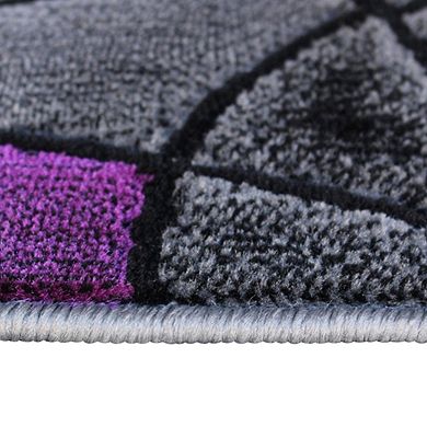 Masada Rugs Masada Rugs Trendz Collection 2'x7' Modern Contemporary Runner Area Rug in Purple, Gray and Black