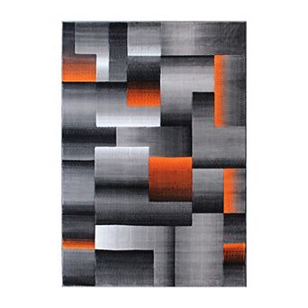 Masada Rugs Masada Rugs Trendz Collection 5'x7' Modern Contemporary Area Rug in Orange, Gray and Black-Design Trz861