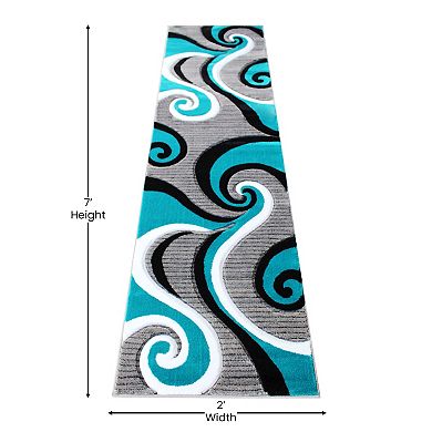 Masada Rugs Masada Rugs Sophia Collection 2'x7' Modern Contemporary Hand Sculpted Area Rug in Turquoise