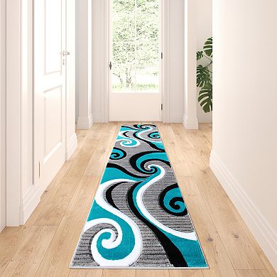 Masada Rugs Masada Rugs Sophia Collection 2'x7' Modern Contemporary Hand Sculpted Area Rug in Turquoise