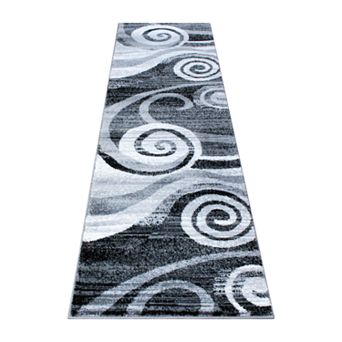 Masada Rugs Masada Rugs Stephanie Collection 2'x7' Area Rug Runner with Modern Contemporary Design 1103 in Gray, White and Black