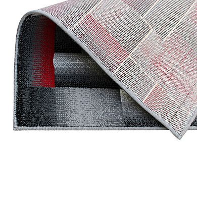 Masada Rugs Masada Rugs Trendz Collection 2'x3' Modern Contemporary Area Rug in Red, Gray and Black-Design Trz861