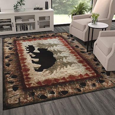 Masada Rugs Masada Rugs 6'x9' Cabin/Lodge Theme Area Rug with Bear and Cub Scene