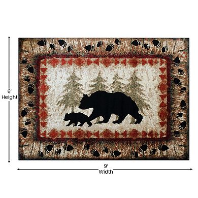 Masada Rugs Masada Rugs 6'x9' Cabin/Lodge Theme Area Rug with Bear and Cub Scene