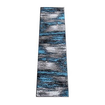Masada Rugs Masada Rugs Trendz Collection 2'x7' Modern Contemporary Runner Area Rug in Blue, Gray and Black - Design Trz863