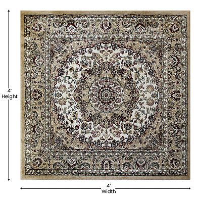 Masada Rugs Masada Rugs Bellagio Collection 4'x4' Traditional Square Area Rug in Ivory - Design B401