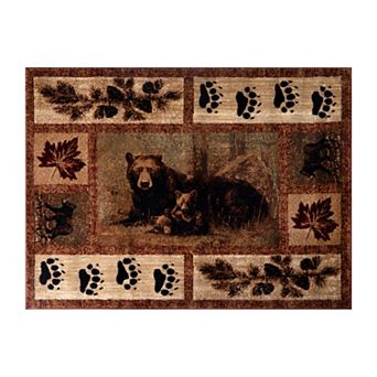 Masada Rugs Masada Rugs Kodiak Collection 2'x3' Cabin/Lodge Area Rug Mat with Bear and Cub Scene
