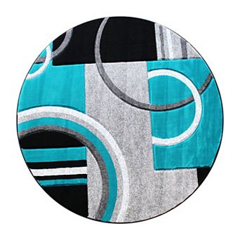 Masada Rugs Masada Rugs Sophia Collection 5'x5' Hand Sculpted Modern Contemporary Round Area Rug in Turquoise, Gray, White and Black