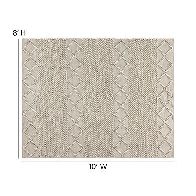 Emma and Oliver 8' x 10' Triple Blend White and Ivory Handwoven Geometric Area Rug